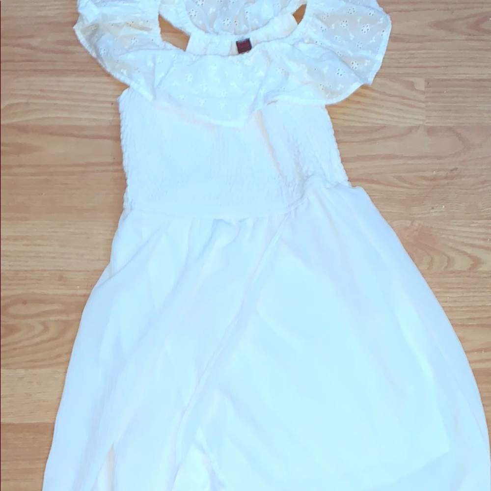 A pretty white off the shoulder dress